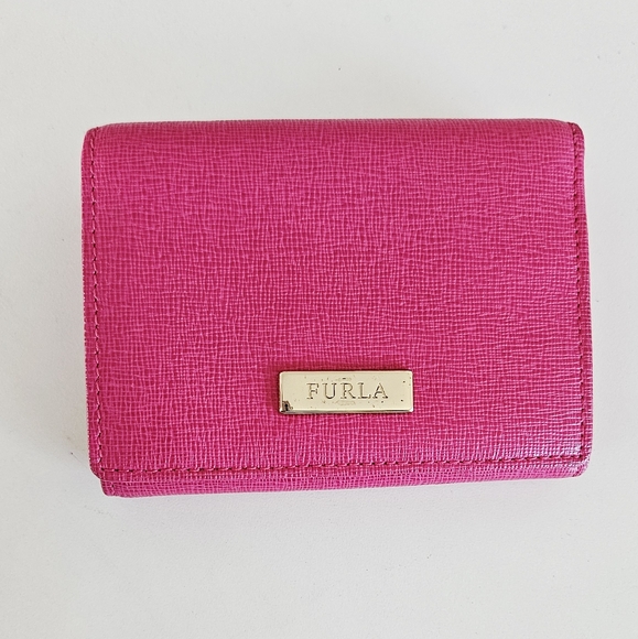 Furla Pink leather compact wallet double Coin Purse. Barbie - Picture 1 of 7